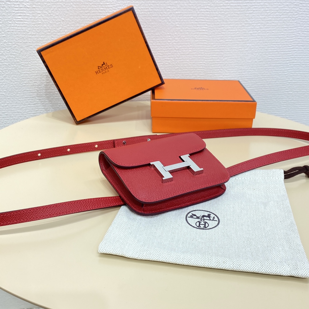 Hermes Constance Slim Wallet Belt Bag In Burgundy Epsom Leather